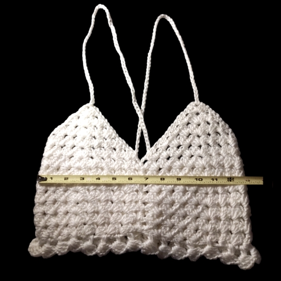 Crochet Shiny White Halter Top Handmade - Picture 5 of 7